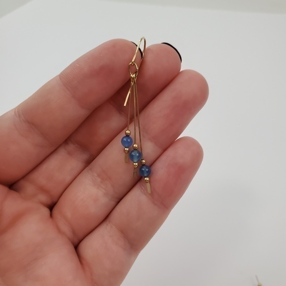 Beaded Earrings Gold Tone Blue Dangle Boho Pierced - Picture 3 of 6